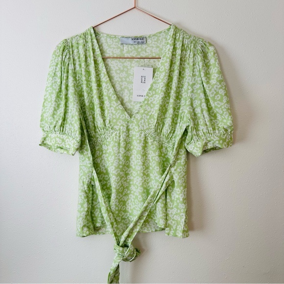 New Sophie Rue Floral Print Tie Back Peplum Deep Front V-neck Blouse Top - Picture 4 of 8